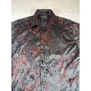 Pronti Collection By Phita Mens Fully Velvety Embroided L/S Button Up Large